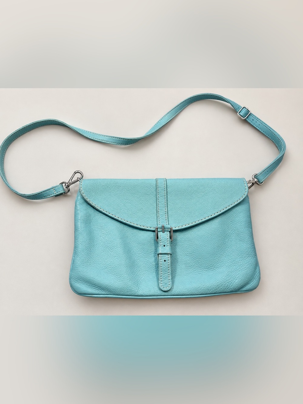 Roots Light Blue Leather Crossbody Bag